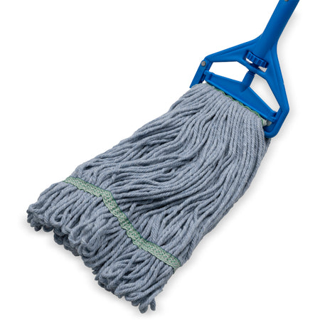 Carlisle 369419B14 Medium Blue Cotton Blend 4 Ply Looped-End Mop w/ Green Band