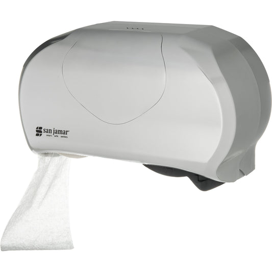 San Jamar R3670SS Dual Summit Versatwin Standard Roll Tissue Dispenser, 1.5" core - Stainless Steel