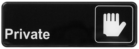 Winco SGN-304 3" x 9" Black Information Sign - "Private"
