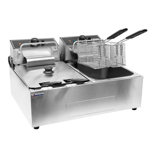 Omcan 39372 6 Qt (7 Liters) Electric Double Countertop Fryer