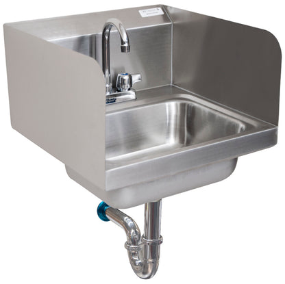 BK Resources BKHS-D-1410-SS-PT-G Stainless Steel Hand Sink w/ Side Splashes, Faucet P-Trap 2 Holes