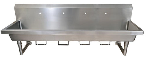 BK Resources MSHS-96W1B 96" 4-Station Stainless Steel Wall-Mount Handwash Sink, 1 Hole Splash Mount, Bracket