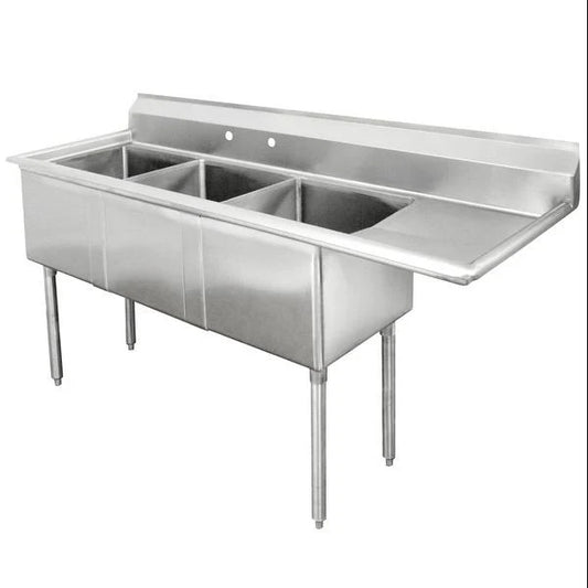 Bishop S3C181811-18R 18"x18" Triple Compartment Sink with Right Drainboard