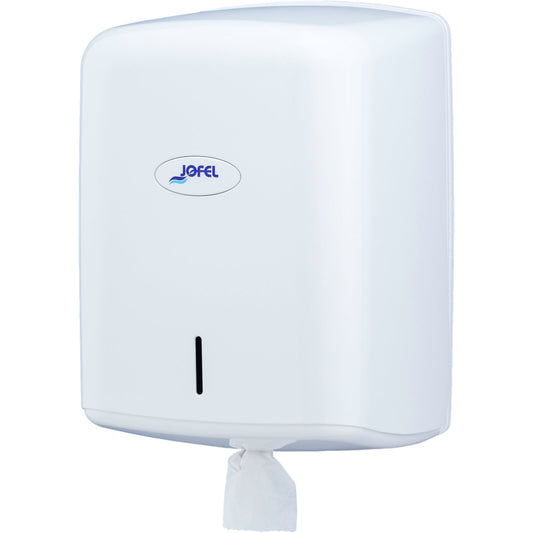 Carlisle T500WH 8" White Plastic Jofel Valor Centerpull Towel Dispenser