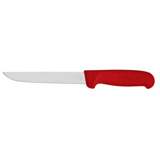 Omcan 23868 6-inch Straight Blade Boning Knife with Red Super Fiber Handle
