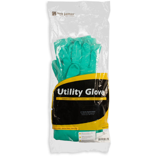 Carlisle 13NU-L Large Green Rubber Flock Lined Nitrile Dishwashing Glove