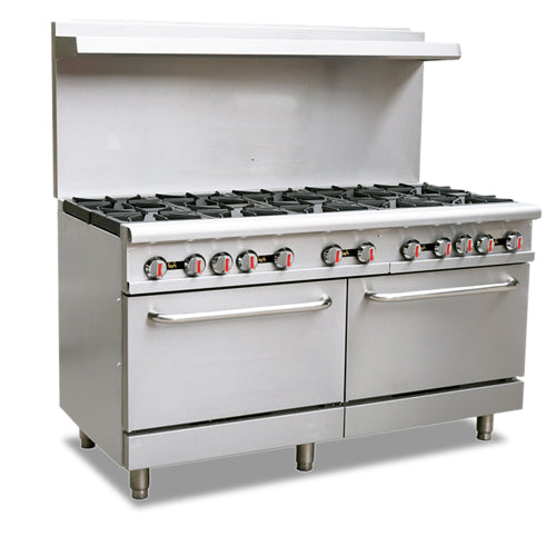 Omcan 46127 60" Ten Burner Commercial Liquid Propane Range with 2 Ovens