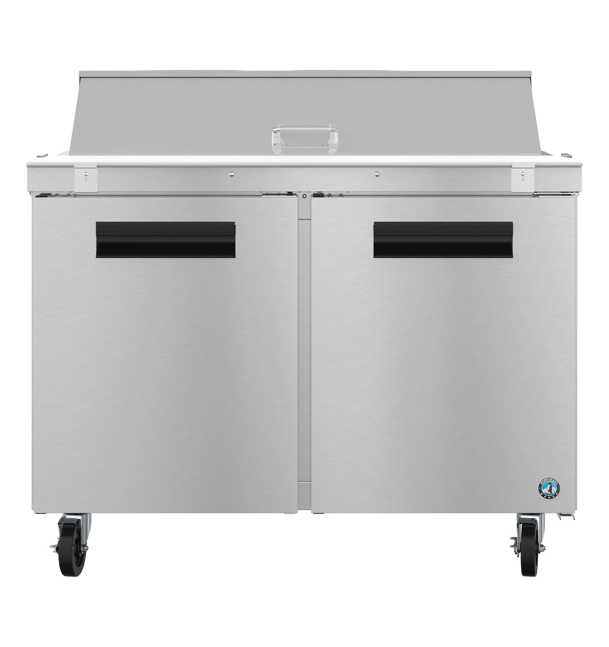 Hoshizaki SR48B-12 Two Section Stainless Doors Sandwich Prep Table Refrigerator