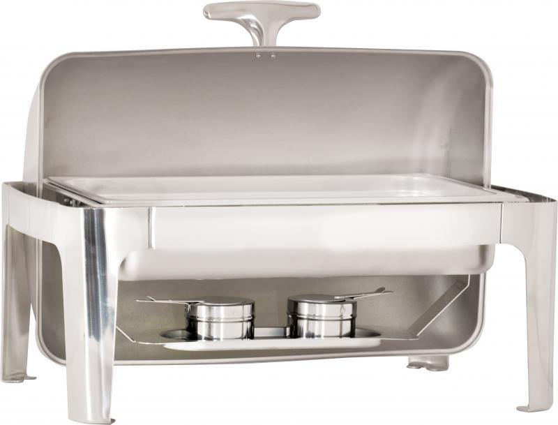 Omcan 41821 9 L / 9.5 Qt Round Stainless Steel Chafing Dish with Roll Top Cover