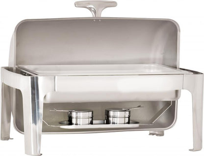 Omcan 41821 9 L / 9.5 Qt Round Stainless Steel Chafing Dish with Roll Top Cover