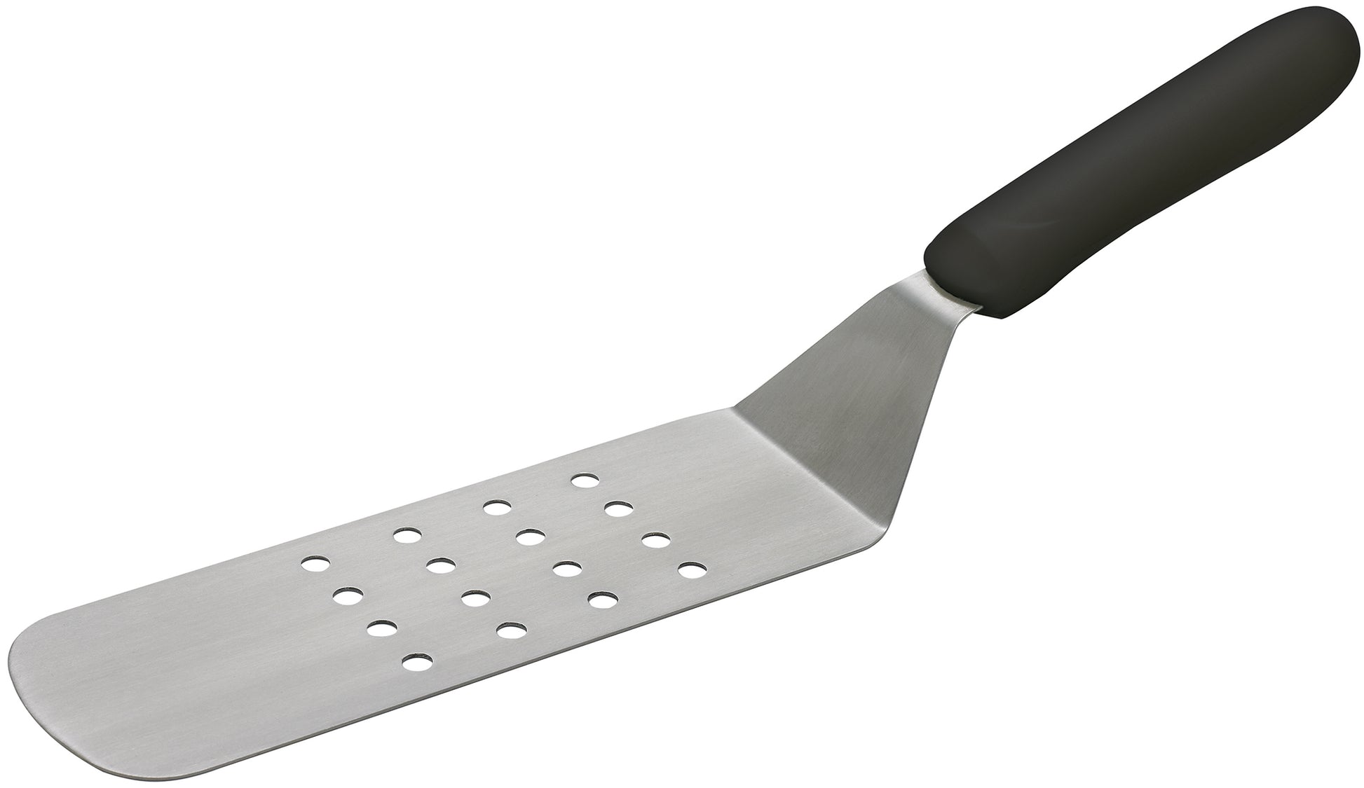 Winco TKP-91 8-1/4" x 2-7/8" Blade Black Polypropylene Handle Perforated Flexible Turner w/ Offset