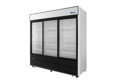 Atosa MCF8729GR Black Triple Sliding Glass Door Bottom Mount Merchandiser Refrigerator