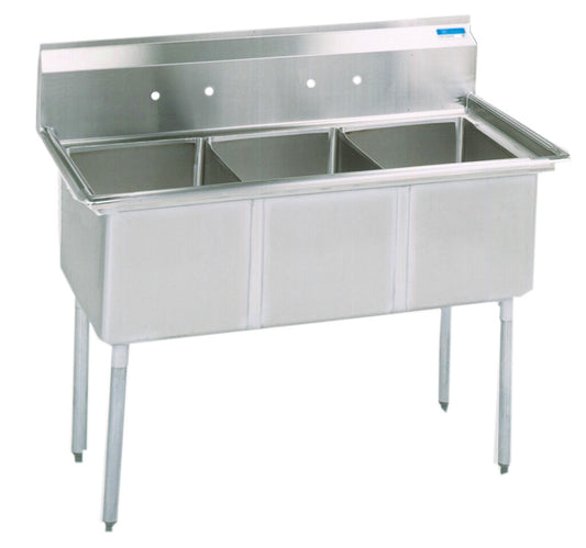 BK Resources BKS-3-24-14 3-Compartment Stainless Steel Sink w/ 24L X 24W X 14D Bowls