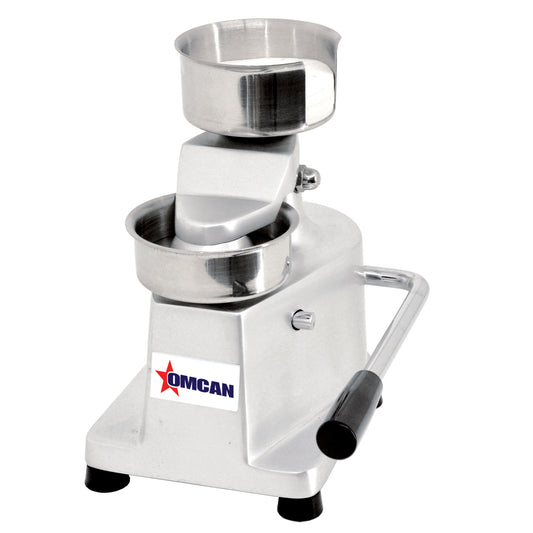 Omcan 21573 Top-Down Press Patty Maker with Rear-Mounted Paper Holder with 5.2" Diameter