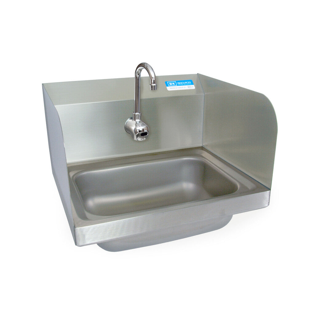 BK Resources BKHS-W-1410-1-SS-P-G Stainless Steel Hand Sink w/ Side Splashes, Sensor Faucet, 1 Hole