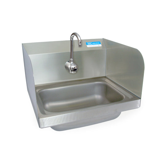 BK Resources BKHS-W-1410-1-SS-P-G Stainless Steel Hand Sink w/ Side Splashes, Sensor Faucet, 1 Hole