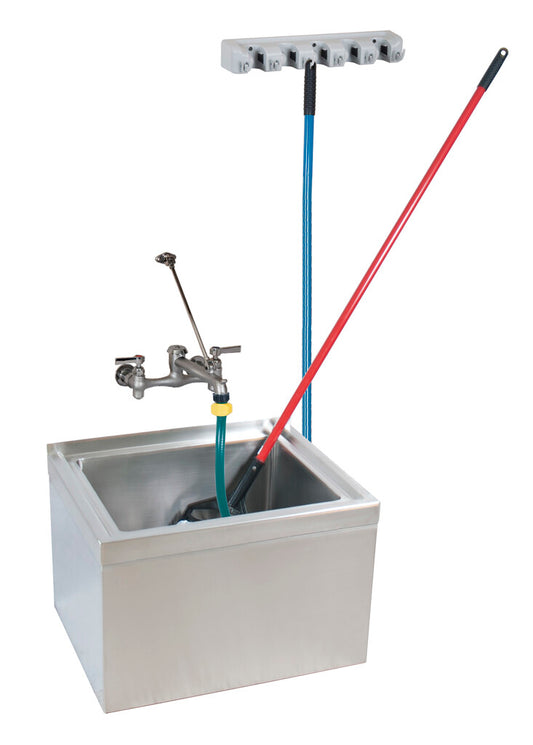 BK Resources BKMS2-1620-6-KIT Stainless Steel Mop Sink Kit with Floor Mount 20L X 16W X 6D