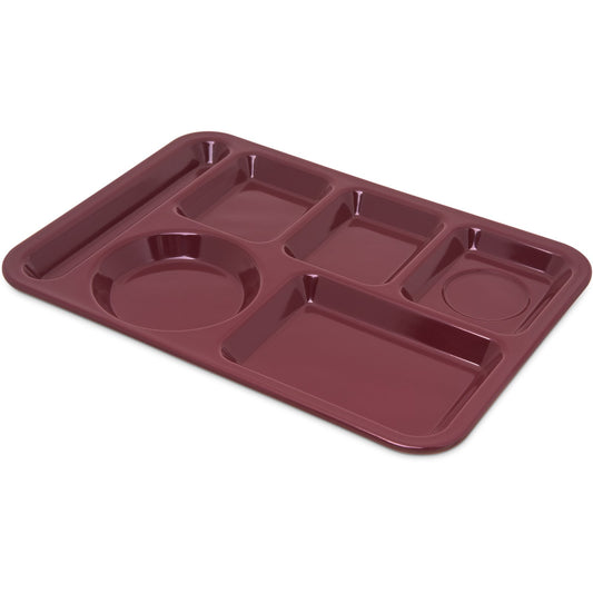 Carlisle 4398085 10" x 14" Dark Cranberry 6-Compartment Melamine Left-Hand Heavyweight Tray