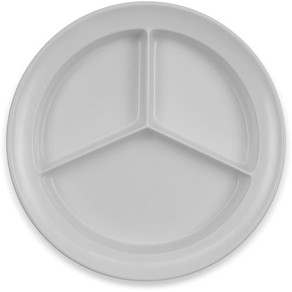 Carlisle KL20302 8.75" White 3-Compartment Kingline Melamine Deep Plate