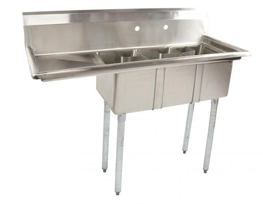 Omcan 39762 10" x 14" x 10" Stainless Steel Space Saver Sink with 16" Left Drain Board with Corner Drain