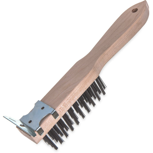 Carlisle 4577900 13-3/4 Tan Heavy-Duty Wood Handle Scraper with Tempered Steel Bristles