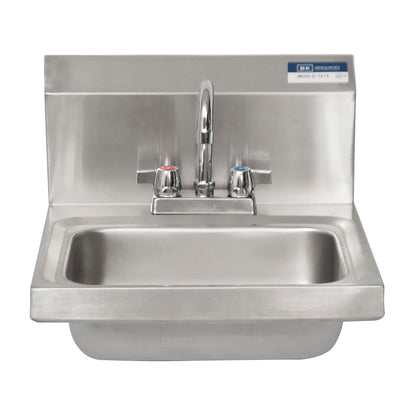 BK Resources BKHS-D-1410-PT-G Stainless Steel Hand Sink w/ Faucet, P-Trap 2 Holes 13-3/4"x10"x5"