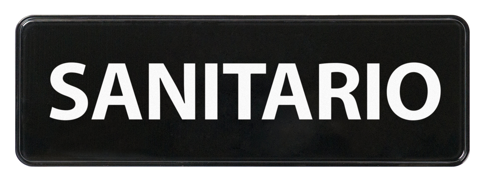 Winco SGN-367 3" x 9" Black Information Sign (Spanish) - "Sanitize"
