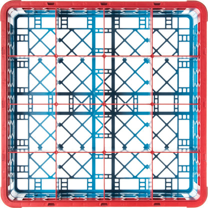 Carlisle RG16-1C410 Red-Carlisle Blue 16-Compartment Polypropylene OptiClean Divided Glass Rack with 1 Extender 5.56"