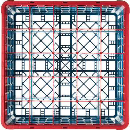 Carlisle RG25-3C410 Red-Carlisle Blue 25-Compartment Polypropylene OptiClean Divided Glass Rack with 3 Extenders 8.72"