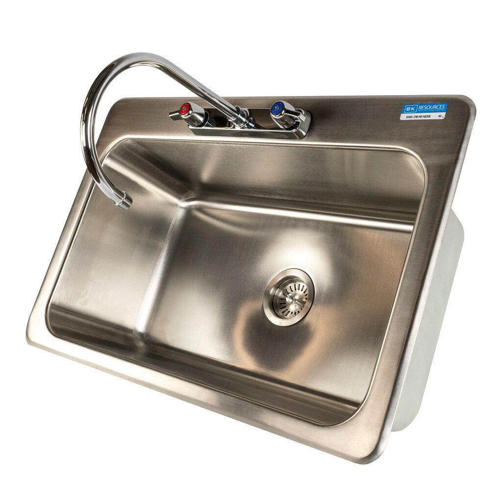 BK Resources DDI-28161028-P-G One Compartment Stainless Steel Drop-In Sink 28L x 16W x 10D w/ Faucet
