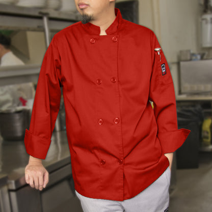 Winco UNF-6RL Large Red Tapered Chef Men's Jacket