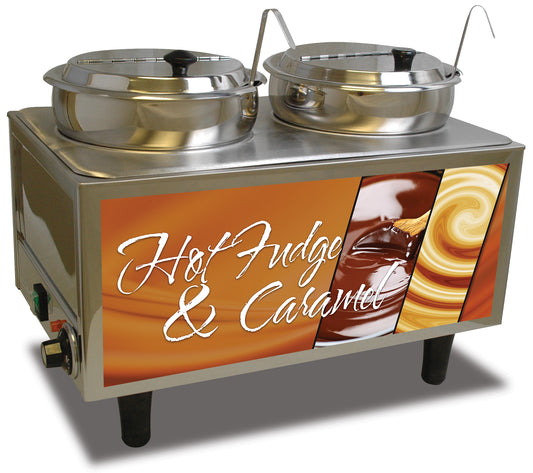 Winco 51072H Benchmark Hot Fudge / Caramel Warmer - 2 Ladles & Lids