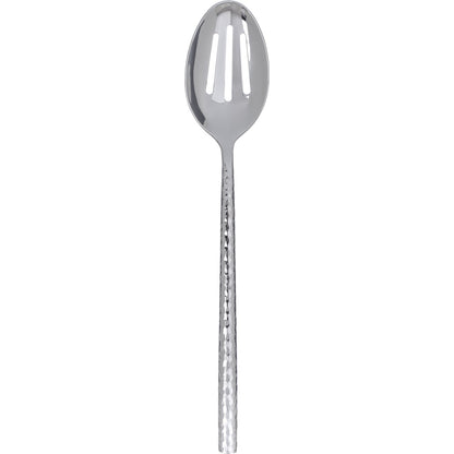 Carlisle 60201 12" Terra Slotted Serving Spoon - Hammered Mirror Finish - 400 Series Stainless
