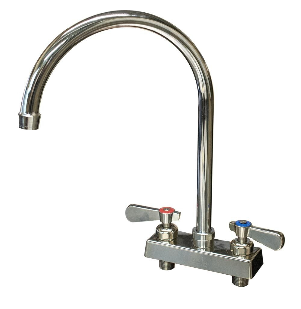 BK Resources EVO-4DM-8G Stainless Steel Evolution 4" Deck Mount Faucet, 8" Gooseneck Spout