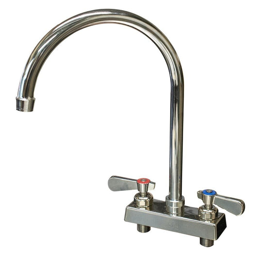 BK Resources EVO-4DM-8G Stainless Steel Evolution 4" Deck Mount Faucet, 8" Gooseneck Spout