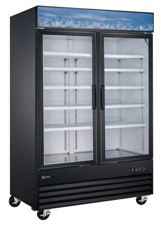 Omcan 53032 45 cu.ft 53-inch Black Double Swing Glass Door Refrigerator