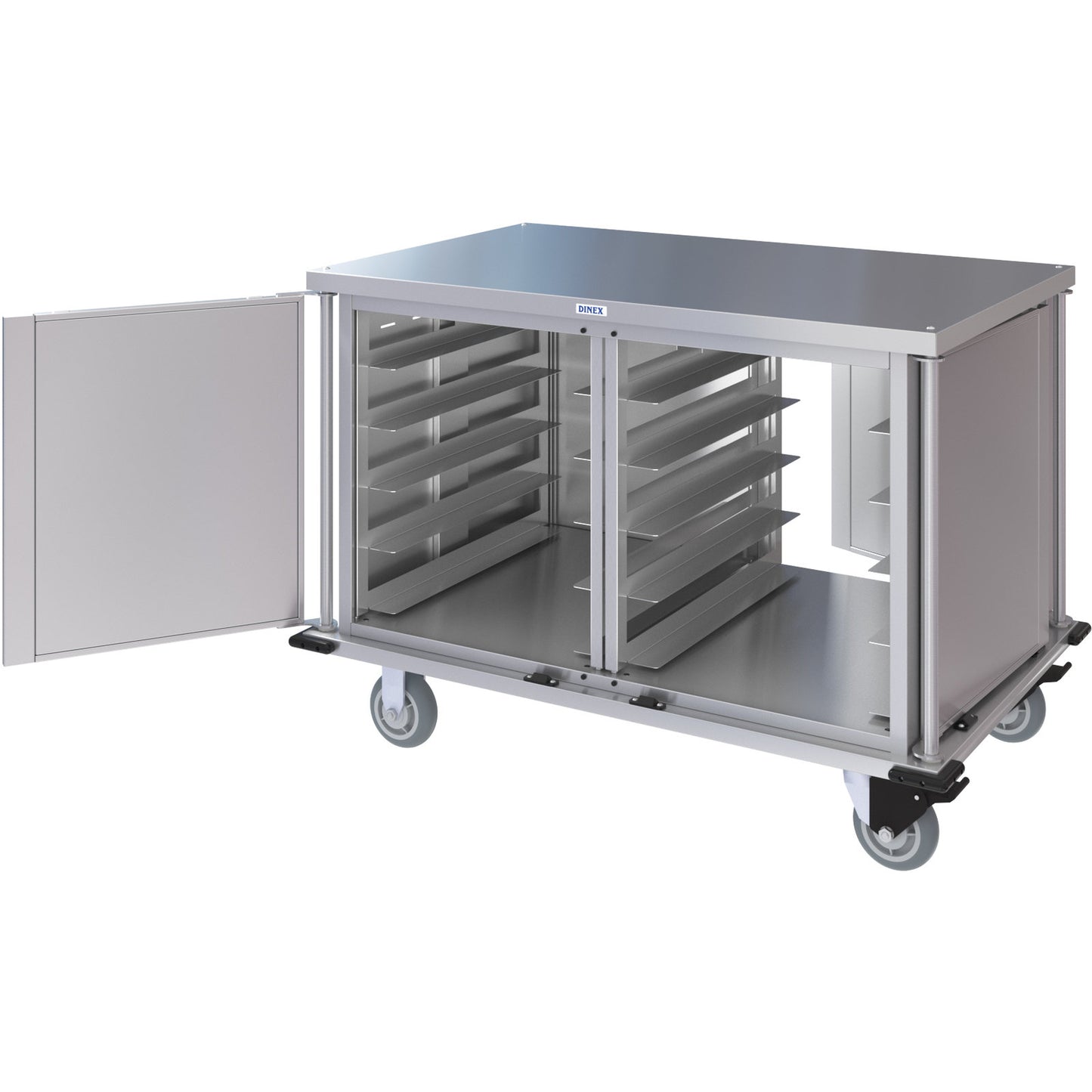 Dinex DXPTQC2T2DPT20 2 Trays Per Slide 20 Trays Double Door Stainless Steel Dinex Totally Quiet Compact Meal Delivery Cart