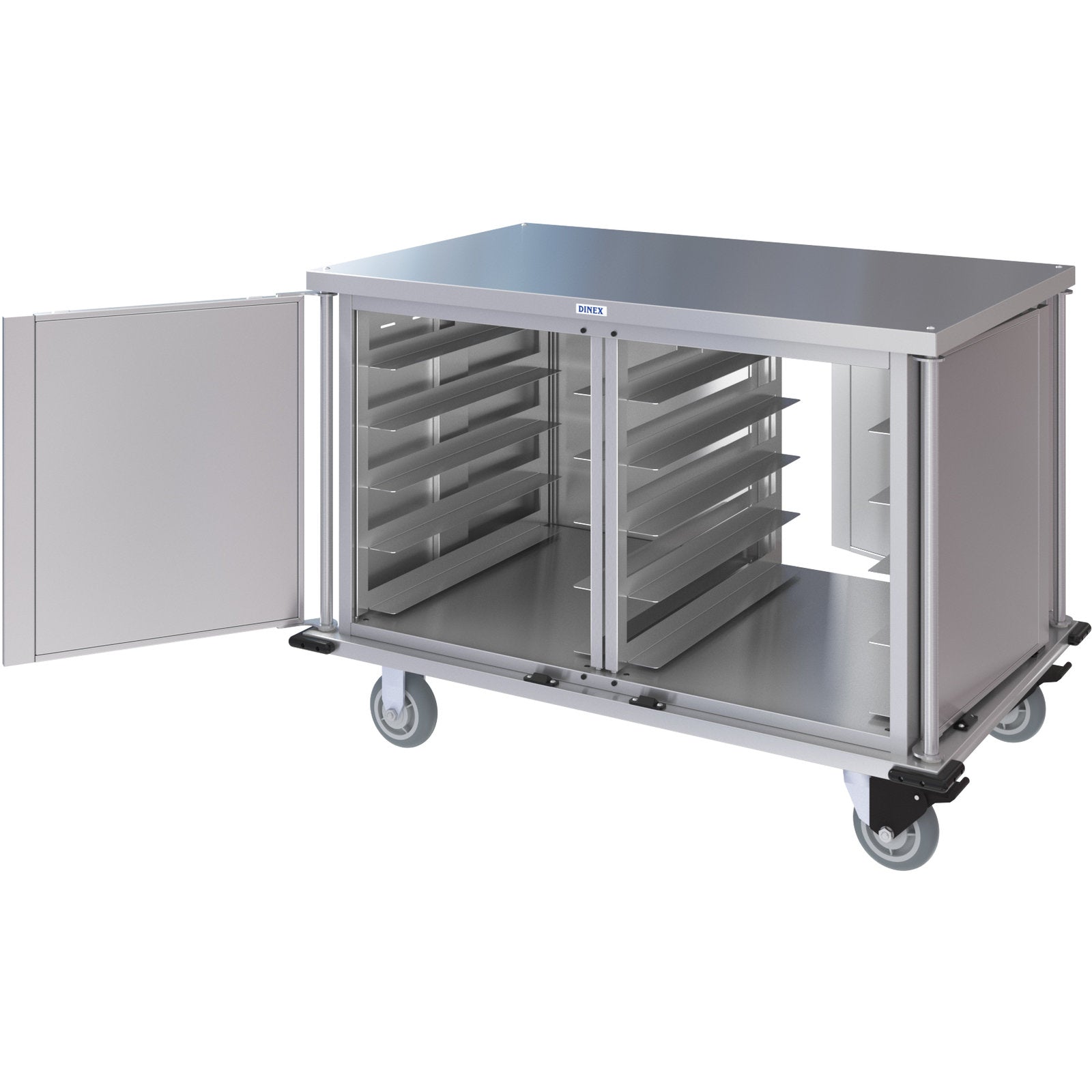 Dinex DXPTQC2T2DPT20 2 Trays Per Slide 20 Trays Double Door Stainless Steel Dinex Totally Quiet Compact Meal Delivery Cart