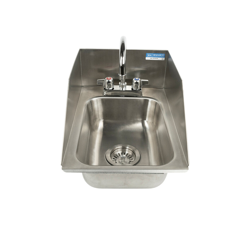 BK Resources DDI-1014524S One Compartment Stainless Steel Drop-In Sink w/Side Splashes 14L x 10W x 5D Bowls
