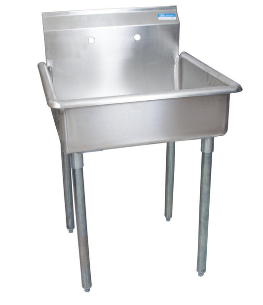 BK Resources BKUS6-1-2421-8 One Compartment Stainless Steel Utility Sink Galvanized Legs 24X21X8 Bowl