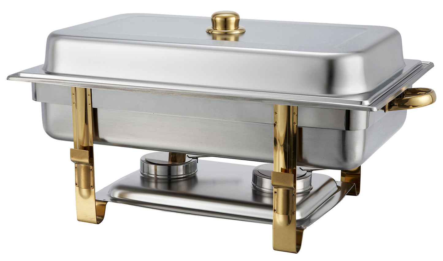 Winco 201 8 Qt. Full-size Gold Accent Stainless Steel Malibu Chafer
