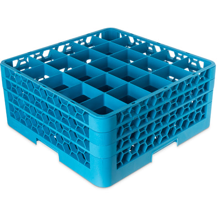 Carlisle RG25-314 Carlisle Blue 25-Compartment Polypropylene OptiClean Divided Glass Rack with 3 Extenders 8.72"