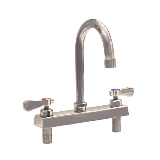 BK Resources EVO-8DM-8G Stainless Steel Evolution 8" Deck Mount Faucet, 8" Gooseneck Spout