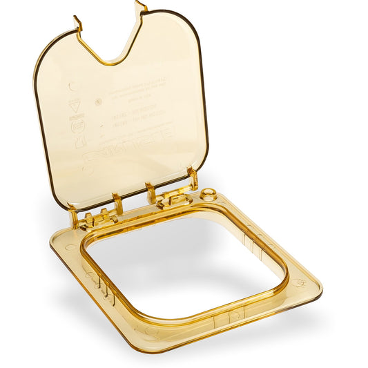 Carlisle 10519Z13 1/6 Size Amber High Heat Plastic StorPlus EZ Access Hinged Notched Universal Food Pan Lid
