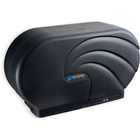 San Jamar R4090TBK 9" Black Pearl High Impact Plastic Oceans Twin Jumbo Bath Tissue Dispenser, 3.25" core