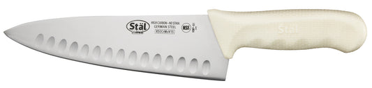 Winco KWP-81 8" White Polypropylene Handle Hollow Ground Cook's Knife