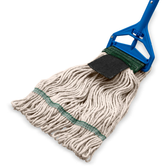 Carlisle 369418S00 Medium Natural Acrylic Fiber Green Band Mop w/ Looped-End w/ Scrubber