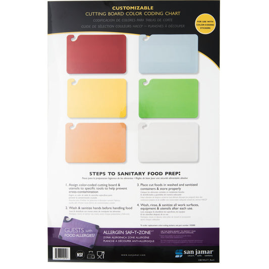 San Jamar CBCWLCTST Cut-N-Carry 6 Board Cutting Board Color Coding Chart