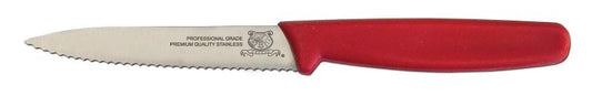 Omcan 11497 4-inch Wavy Edge Paring Knife with Red Polypropylene Handle