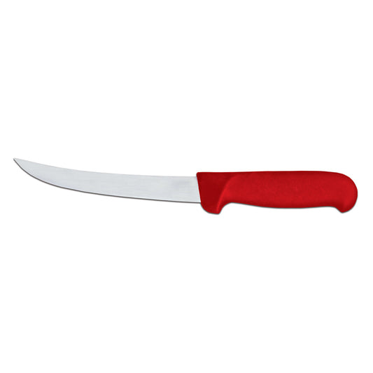 Omcan 23872 6-inch Curved Blade Boning Knife with Red Super Fiber Handle